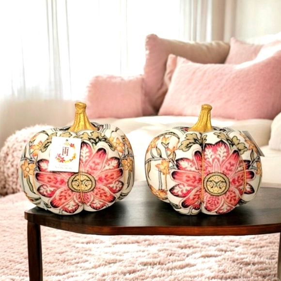 Decorative All Seasons Floral Patterned Pumpkins with Gold Stems - Picture 1 of 8